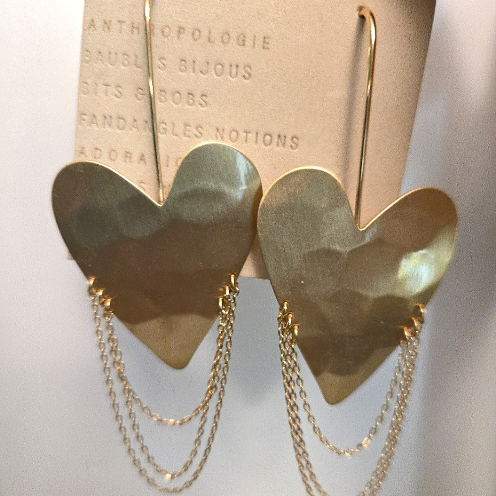 Anthropologie gold heart earrings